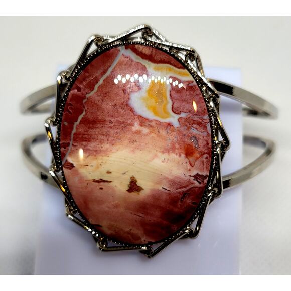 Silver Tone Bracelet LG Polished Authentic Stone Check Pictures Excellent Cond - Picture 1 of 10